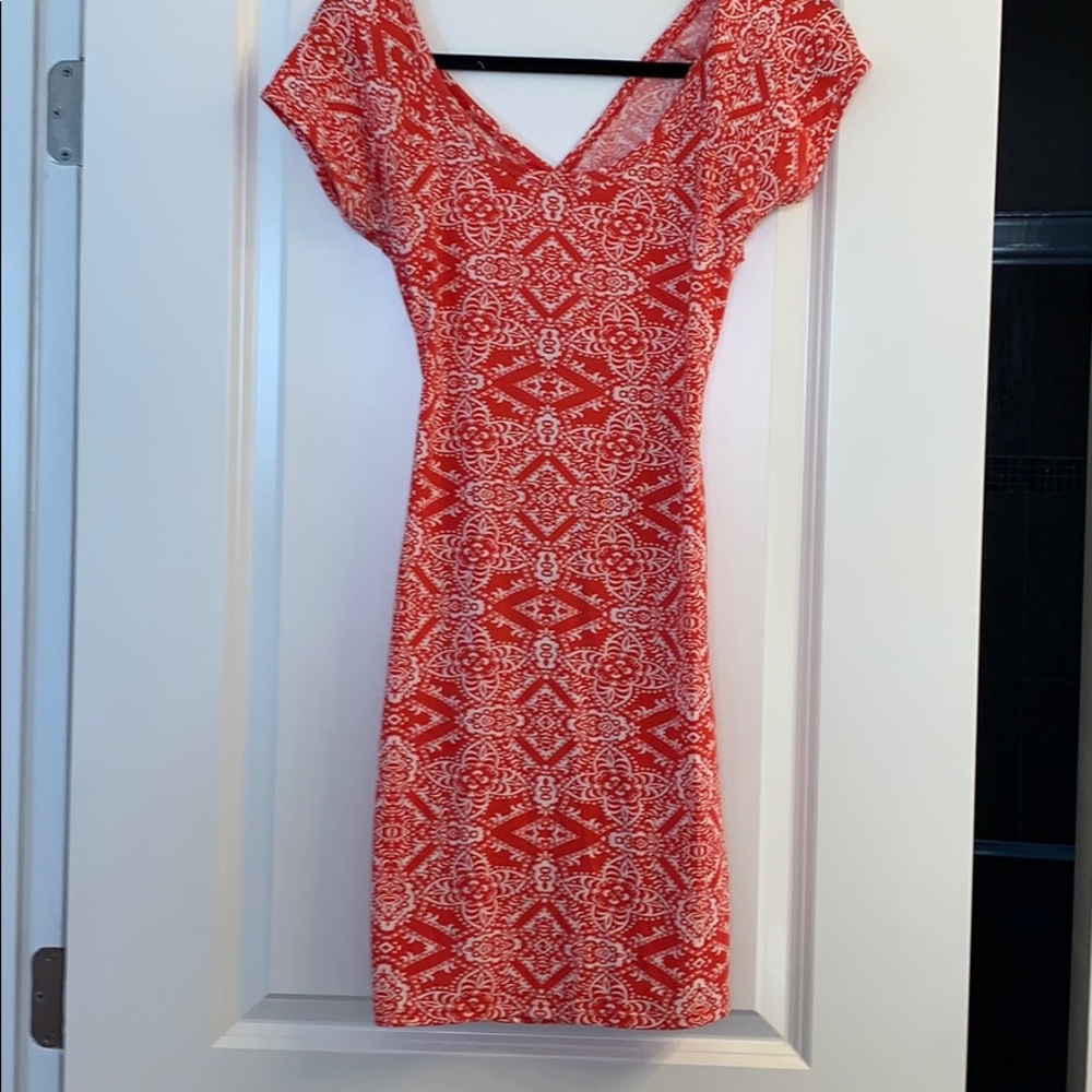 Orange/White Printed Dress w/Lower back out Size-M